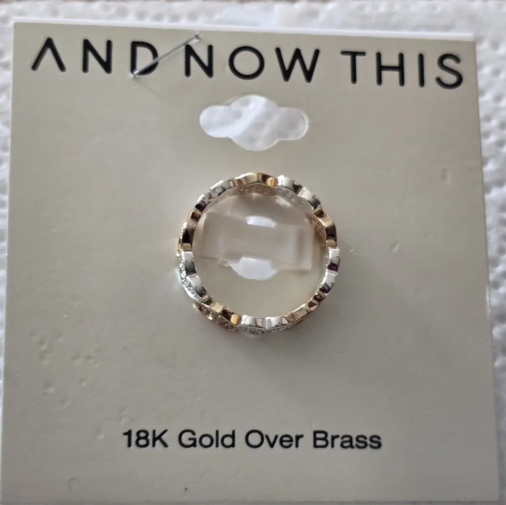And Now This Women Heart-Shaped Gold Silver Ring Sz 8 18k Gold Over Brass New